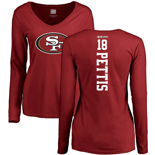 San Francisco 49ers Red Women Dante Pettis Backer #18 Long Sleeve NFL T Shirt